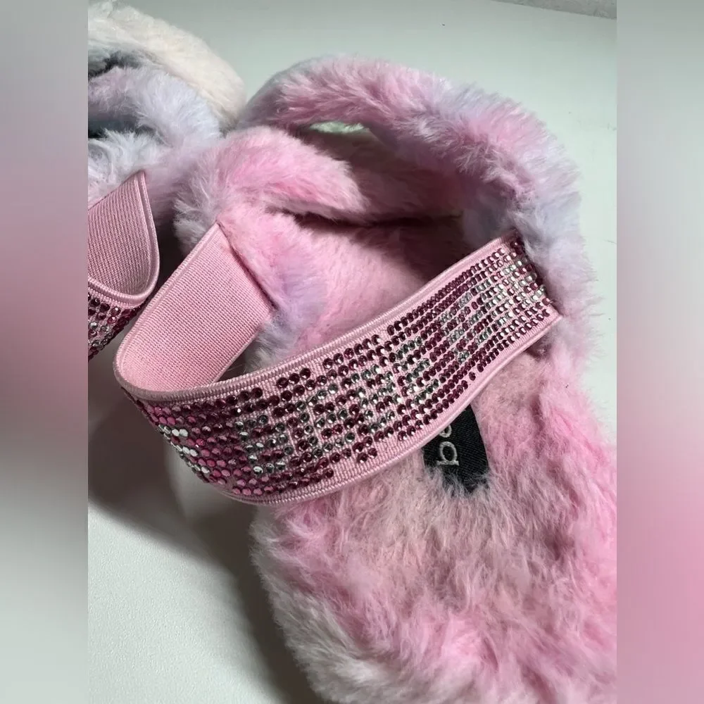 Bebe Girls Jeanna Faux Fur Open Toe Slingback Slippers Size XL 4/5